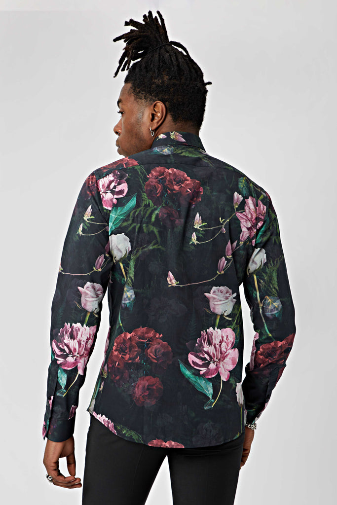 Twisted Tailor Facionne Floral Print Shirt in Black