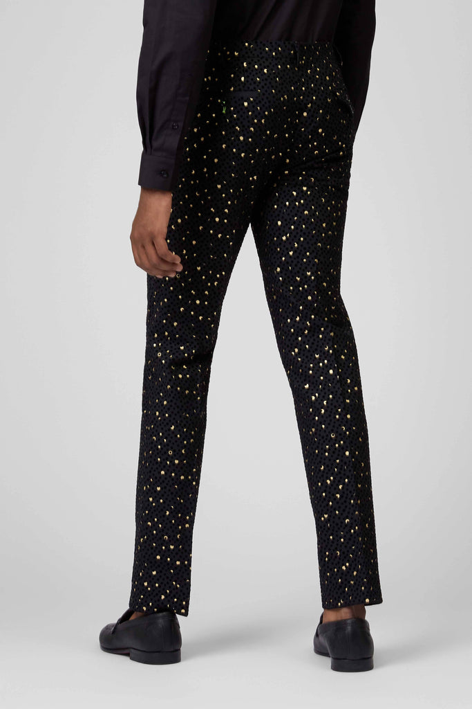 Twisted Tailor Farrow Skinny Fit Black Tuxedo Trouser with Gold Print