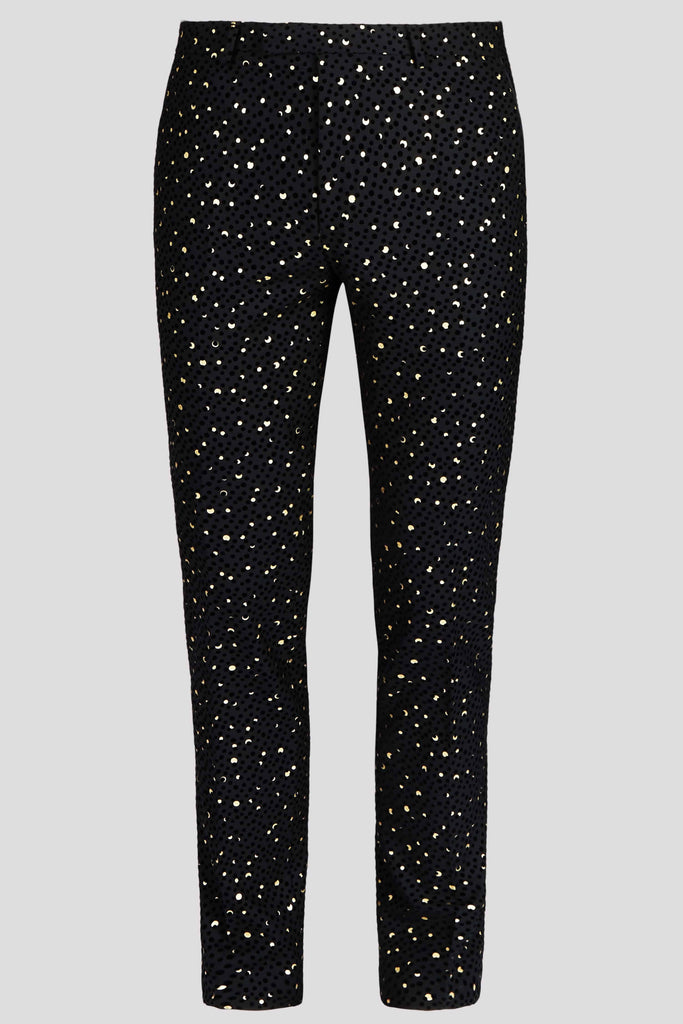 Twisted Tailor Farrow Skinny Fit Black Tuxedo Trouser with Gold Print