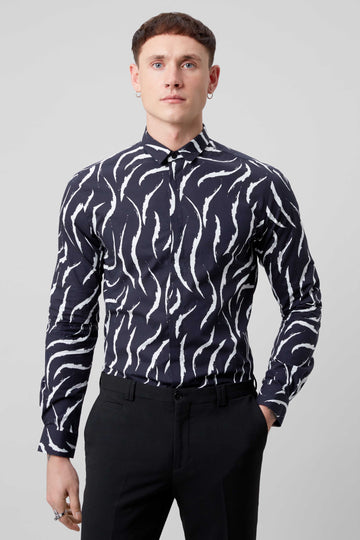 Twisted Tailor Felix Black Shirt with Abstract Stripe