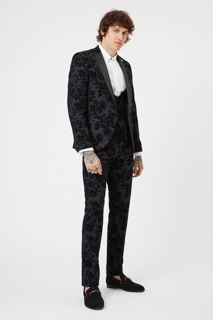 Twisted Tailor Fleet Floral Skinny Fit Black Tuxedo