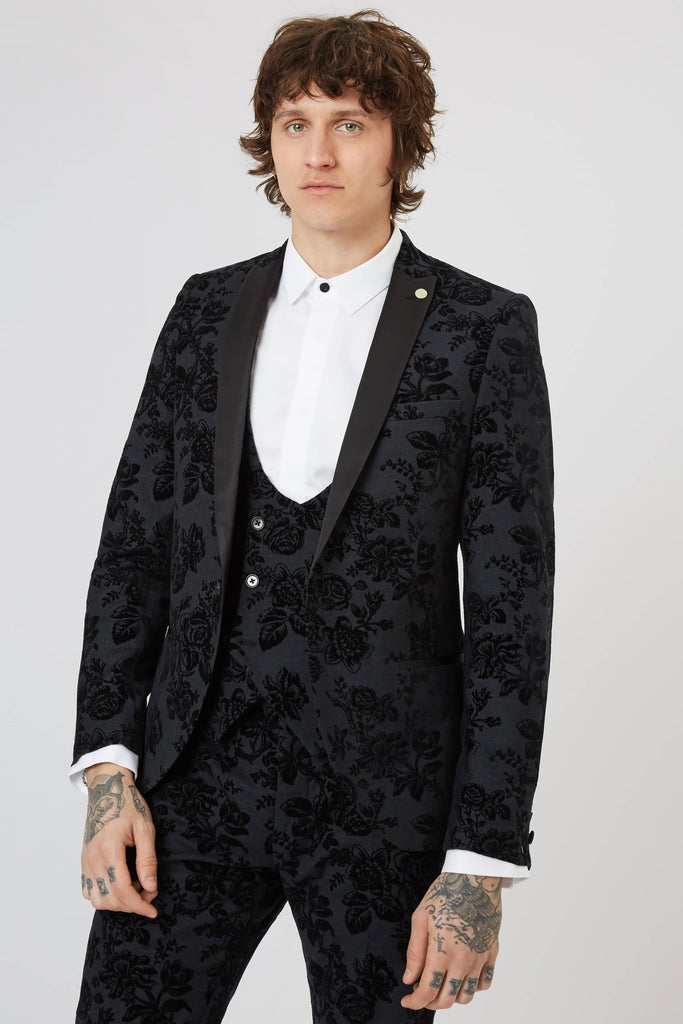 Twisted Tailor Fleet Floral Skinny Fit Black Tuxedo