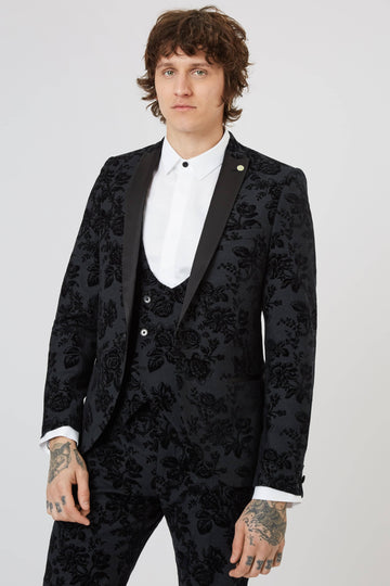 Twisted Tailor Fleet Floral Skinny Fit Tuxedo Jacket Black