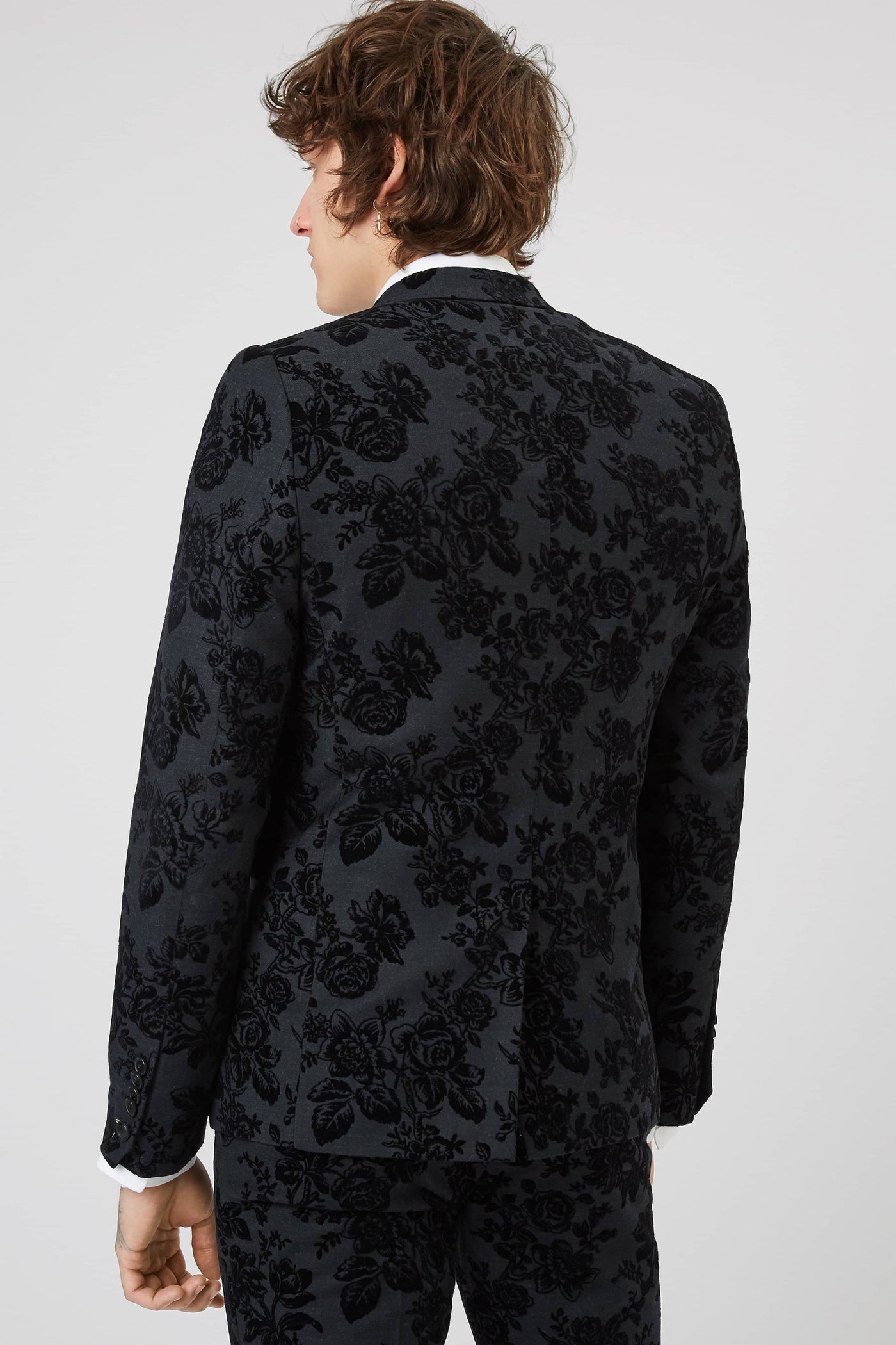 Twisted Tailor Fleet Floral Skinny Fit Tuxedo Jacket Black