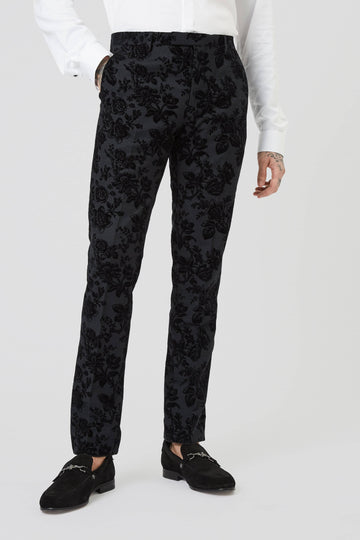 Twisted Tailor Fleet Floral Skinny Fit Tuxedo Trouser Black