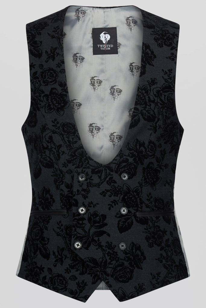 Twisted Tailor Fleet Floral Skinny Fit Waistcoat Black