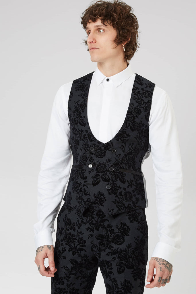 Twisted Tailor Fleet Floral Skinny Fit Waistcoat Black