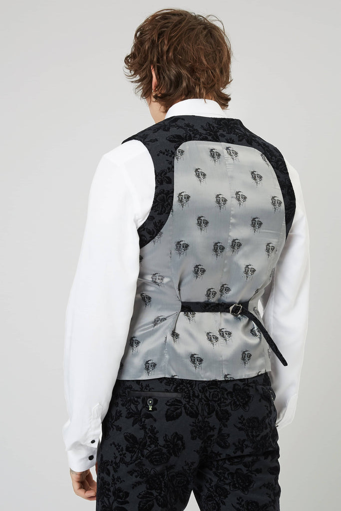 Twisted Tailor Fleet Floral Skinny Fit Waistcoat Black