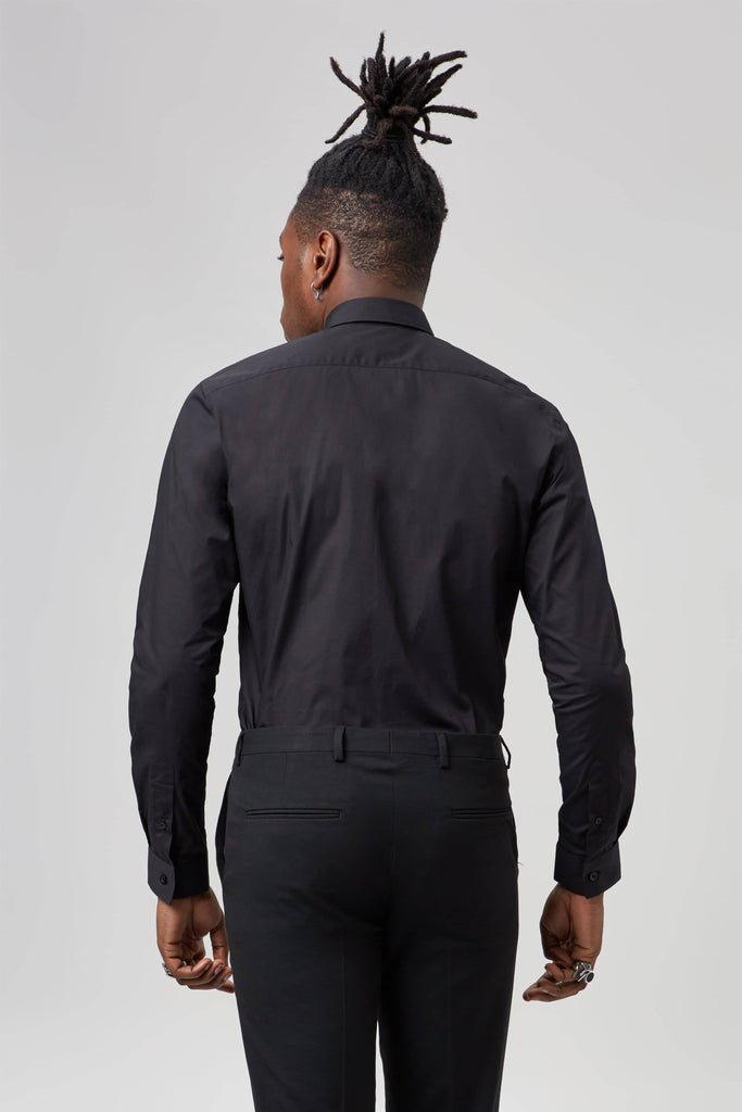Twisted Tailor Form Black Shirt with Lace Panel and Gold Collar Chain