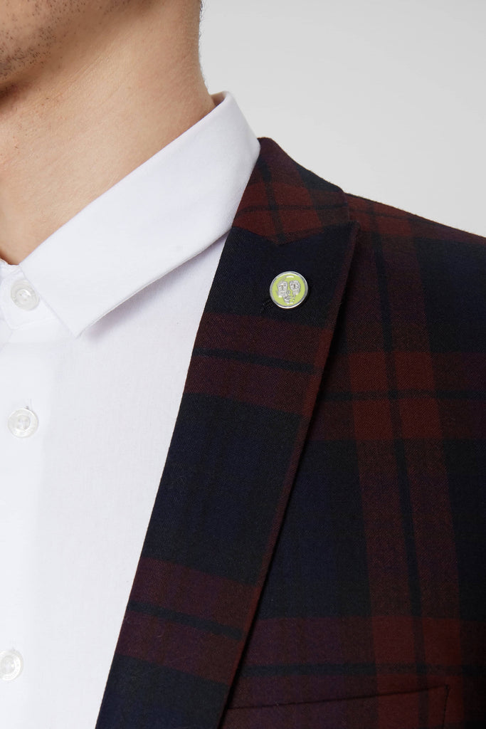 Twisted Tailor Ginger Skinny Fit Jacket in Burgundy Tartan