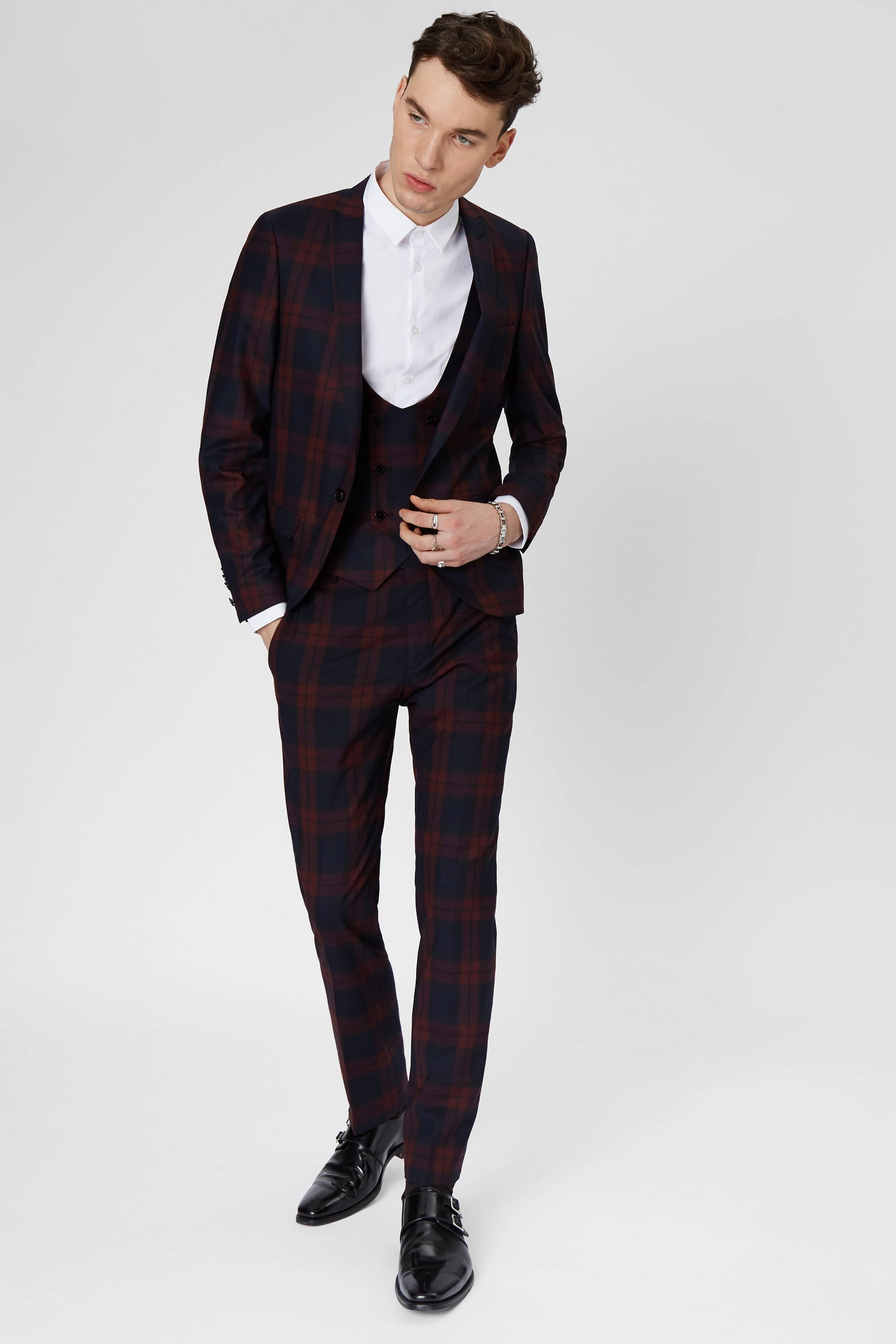 Burgundy skinny suit store