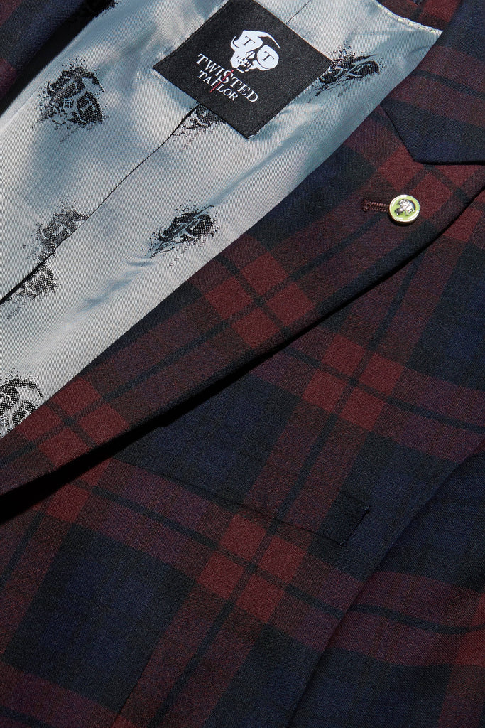 Twisted Tailor Ginger Skinny Fit Jacket in Burgundy Tartan