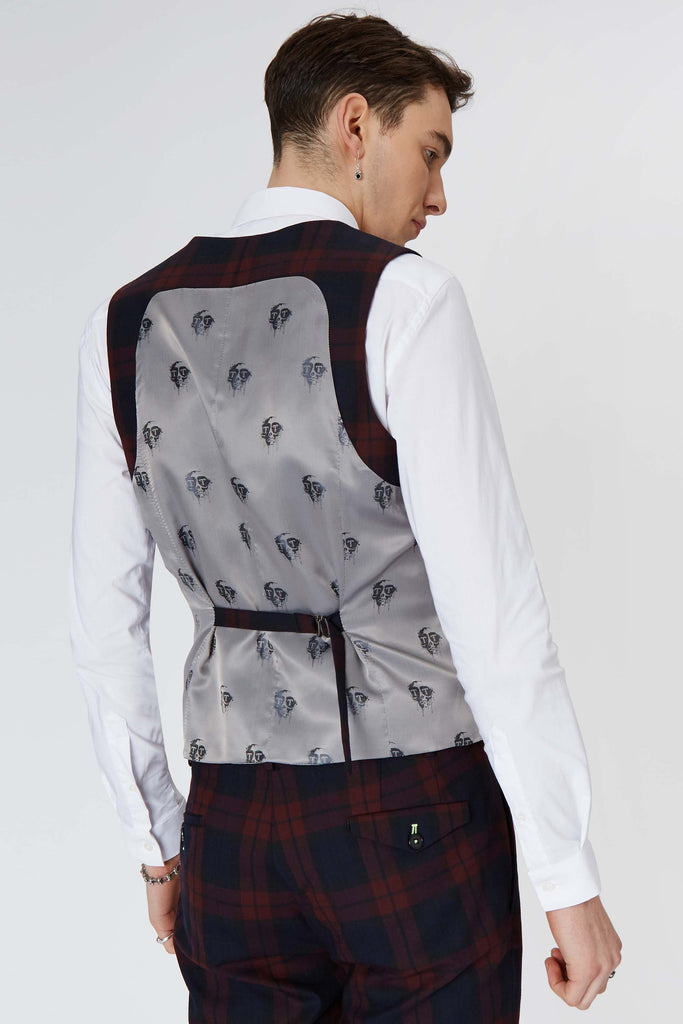 Twisted Tailor Ginger Skinny Fit Suit In Burgundy Tartan