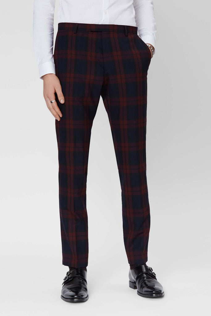 Twisted Tailor Ginger Skinny Fit Suit In Burgundy Tartan