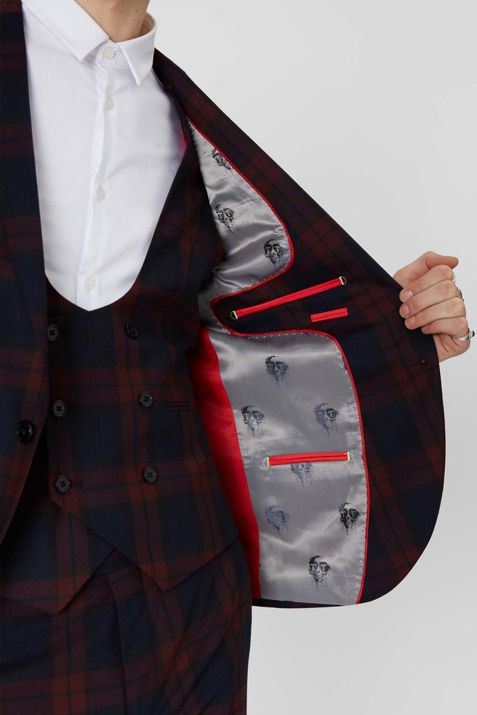 Twisted Tailor Ginger Skinny Fit Suit In Burgundy Tartan