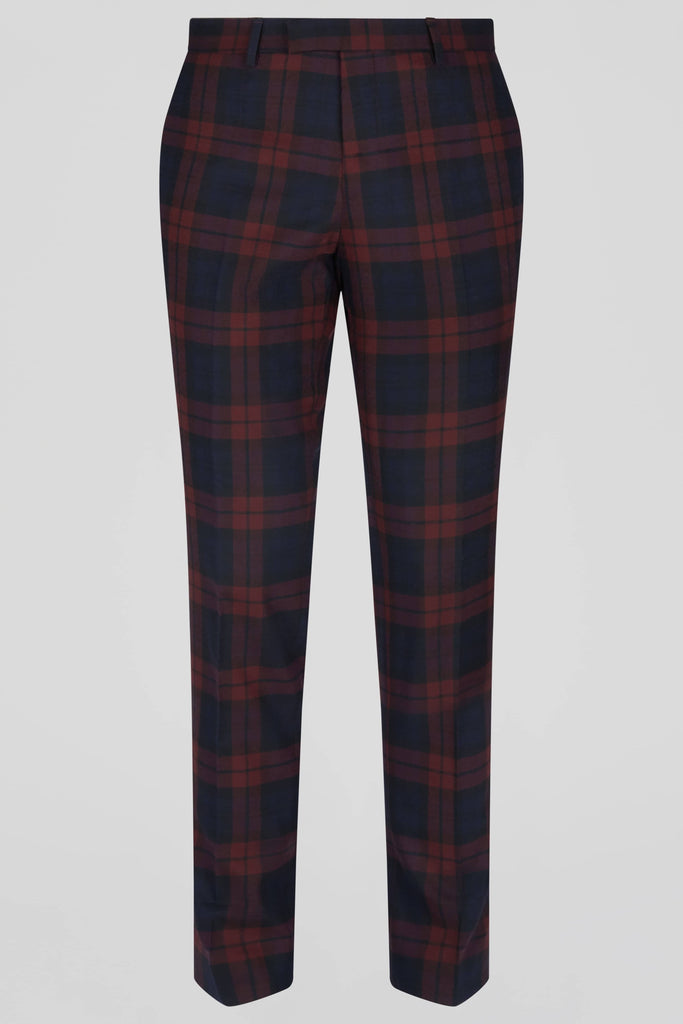 Twisted Tailor Ginger Skinny Fit Trouser in Burgundy Tartan