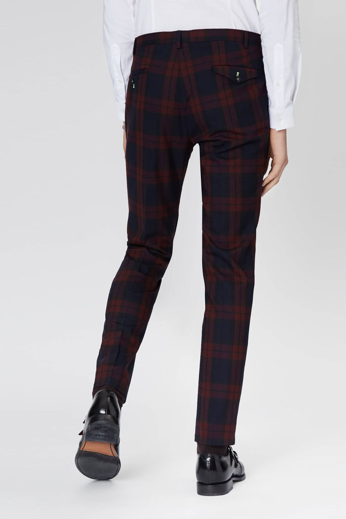 Twisted Tailor Ginger Skinny Fit Trouser in Burgundy Tartan