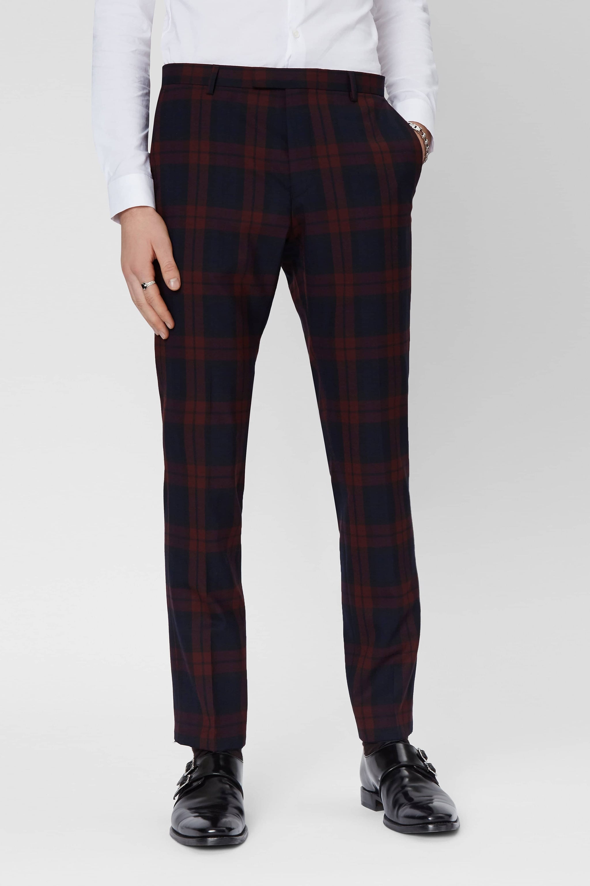 Slim Fit Mens Tartan Trouser Mens Slim Fit Red Tartan Trousers New