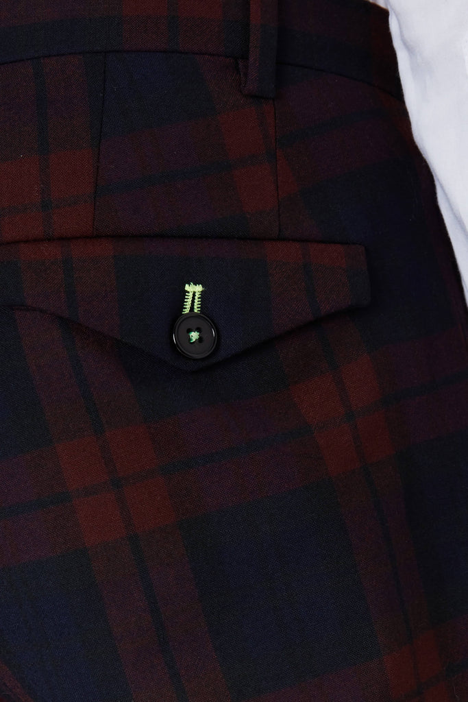 Twisted Tailor Ginger Skinny Fit Trouser in Burgundy Tartan