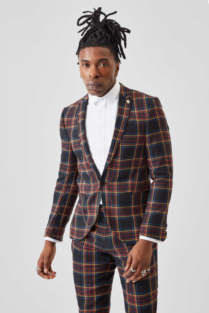 Twisted Tailor Greco Black Check Suit Jacket with Chain