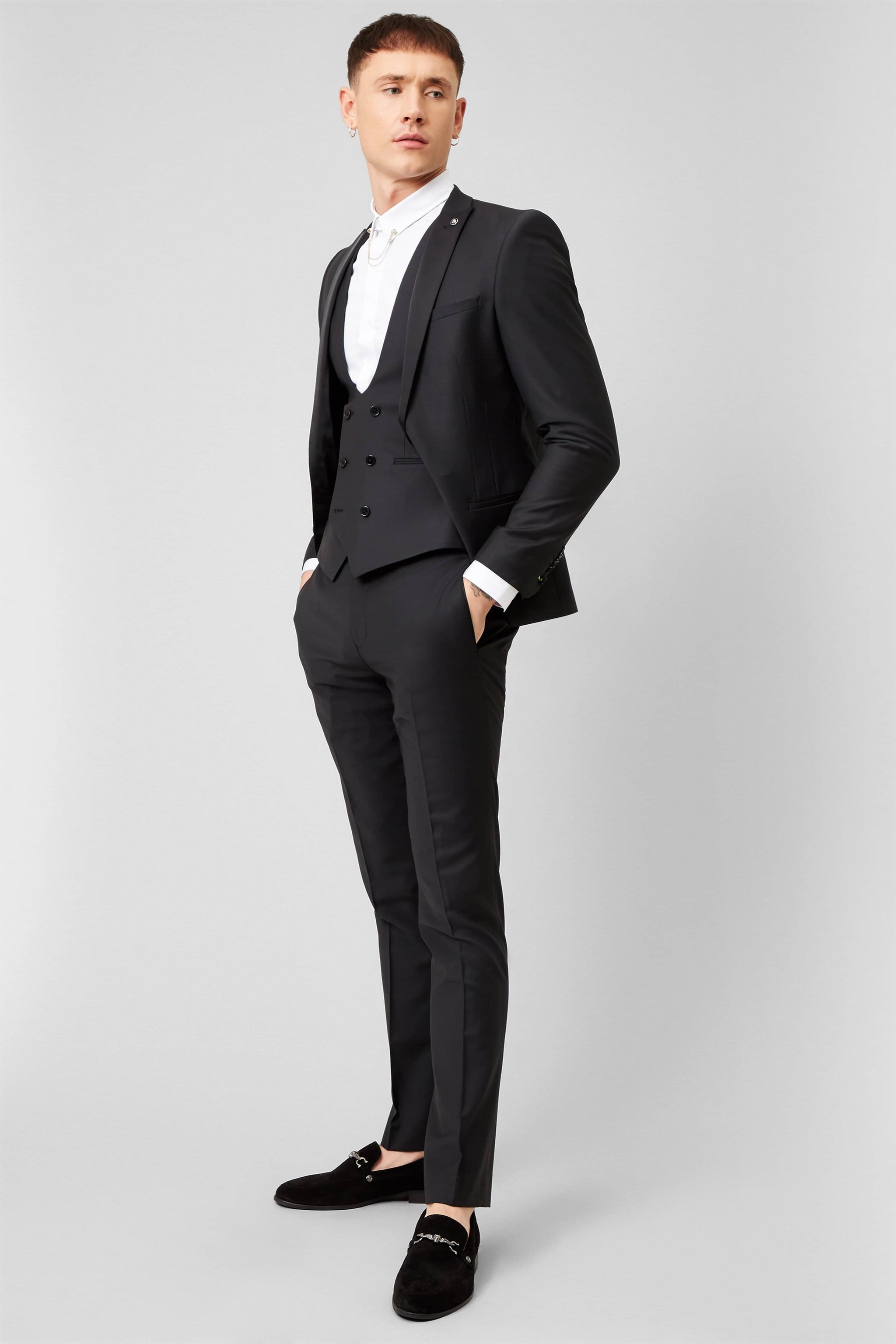 Twisted Tailor Kingdon Black Double Breasted Waistcoat