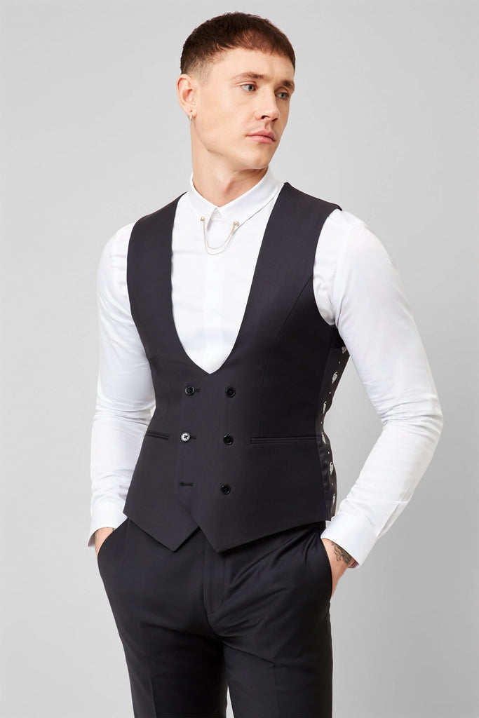 Twisted Tailor Kingdon Black Double Breasted Waistcoat