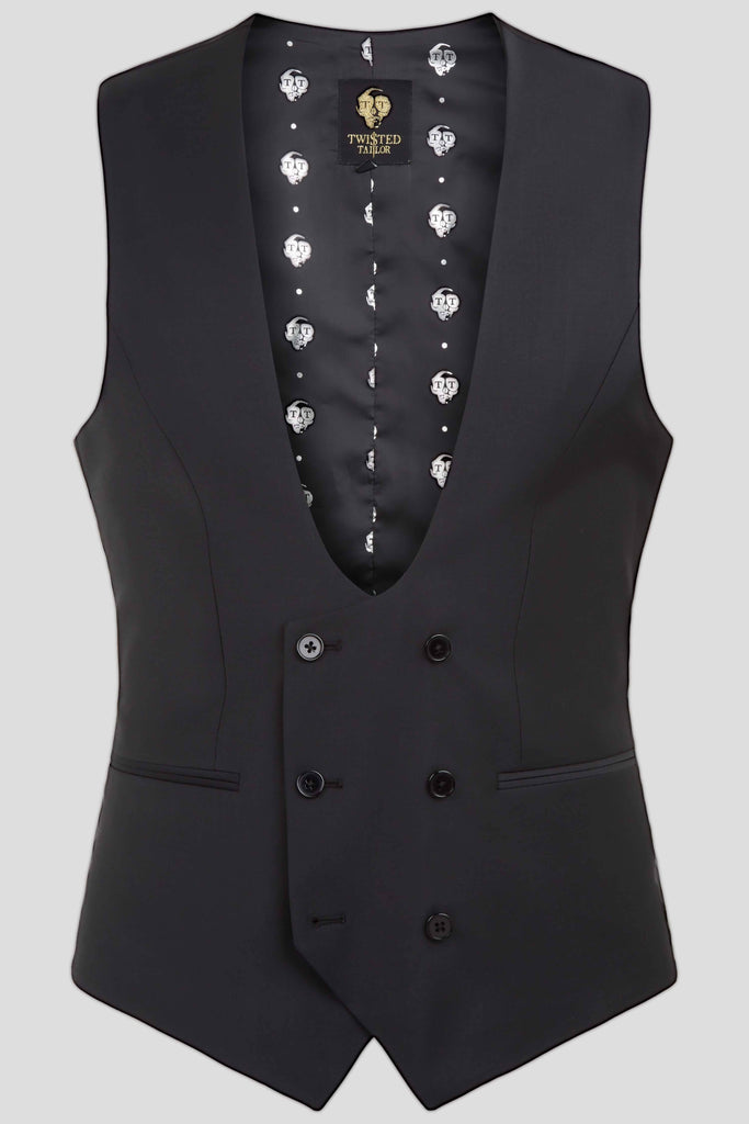 Twisted Tailor Kingdon Black Double Breasted Waistcoat