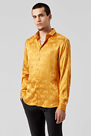 Twisted Tailor Leo Animal Print Shirt in Mustard