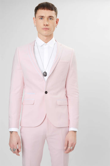 Twisted Tailor Liverpool Skinny Fit Pink Wedding Suit Jacket with Piping