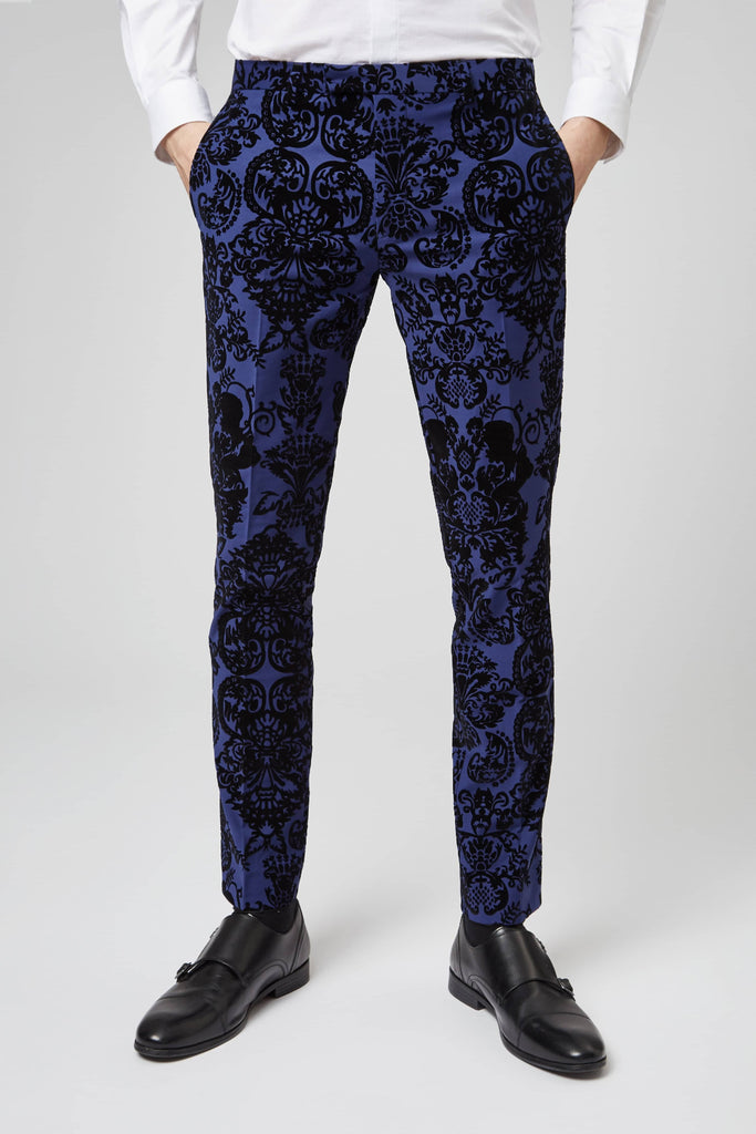 Twisted Tailor Ludwig Skinny Fit Blue Suit Trouser with Baroque Flocking