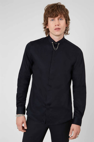 Twisted Tailor Lynton Skinny Fit Black Pin Collar Shirt