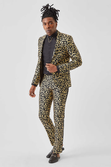 Twisted Tailor Lynx Black and Gold Leopard Print Suit Jacket