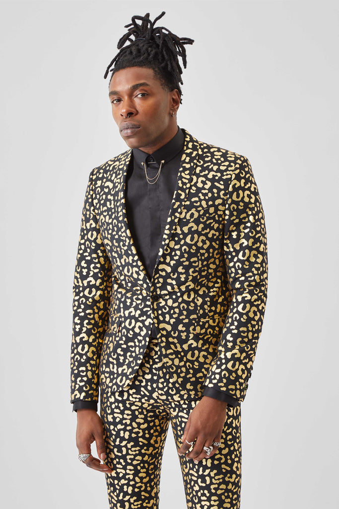 Twisted Tailor Lynx Black and Gold Leopard Print Suit Jacket