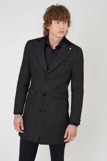 Twisted Tailor Moad Skinny Fit Black and White Coat