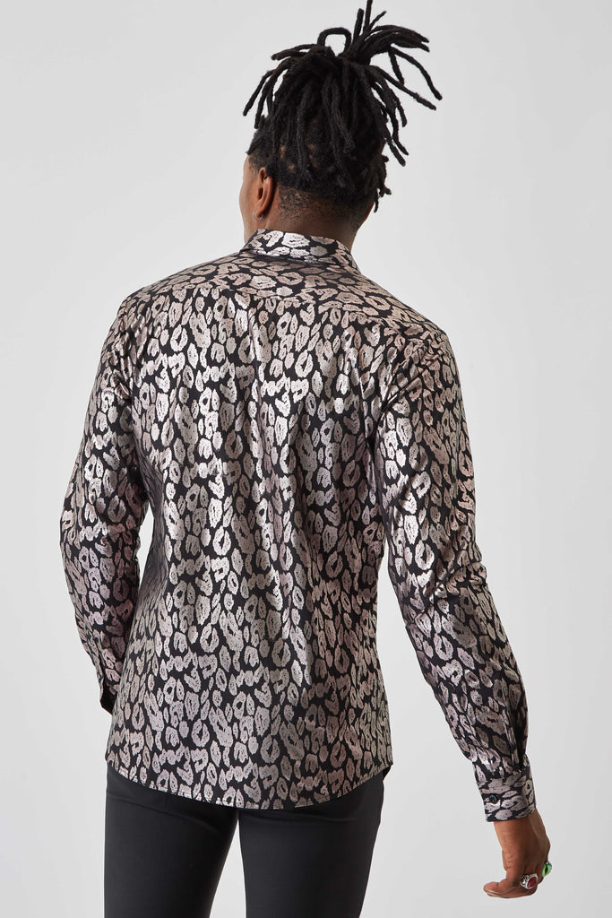 Twisted Tailor Muska Black and Silver Leopard Print Shirt