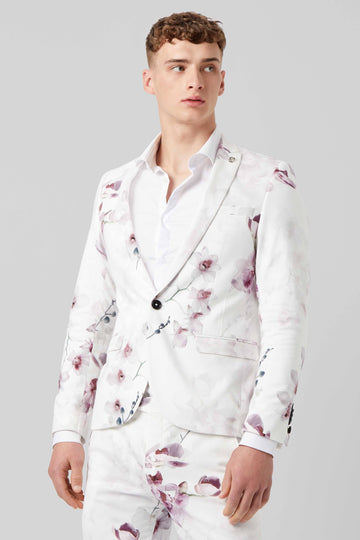 Twisted Tailor Orchid Floral Print Suit Jacket in White