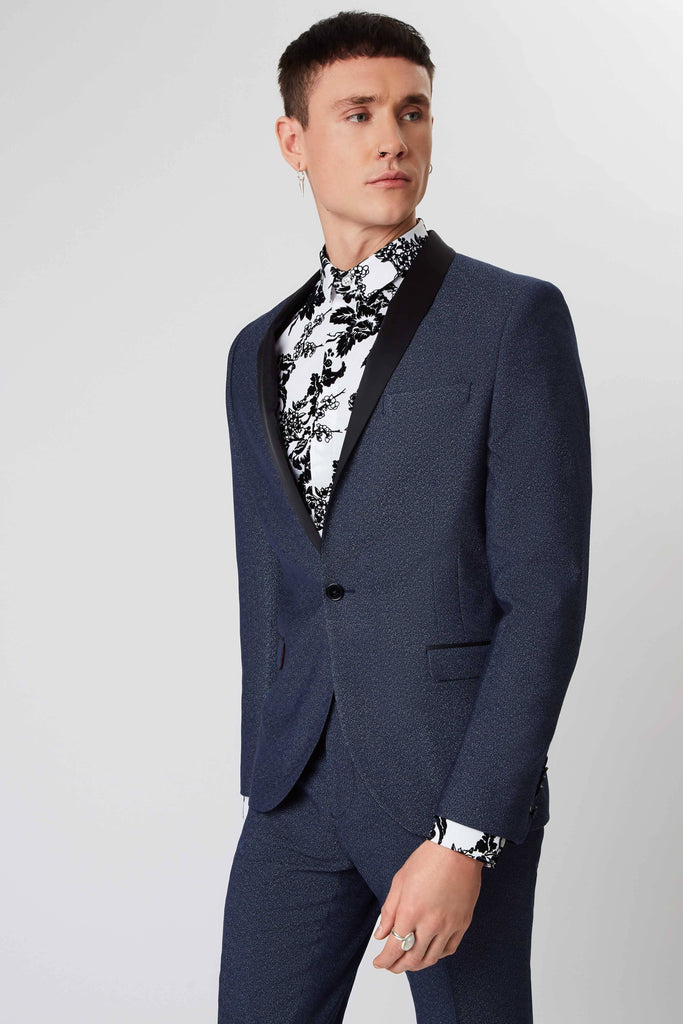 Roosick Skinny Fit Navy Tuxedo Jacket