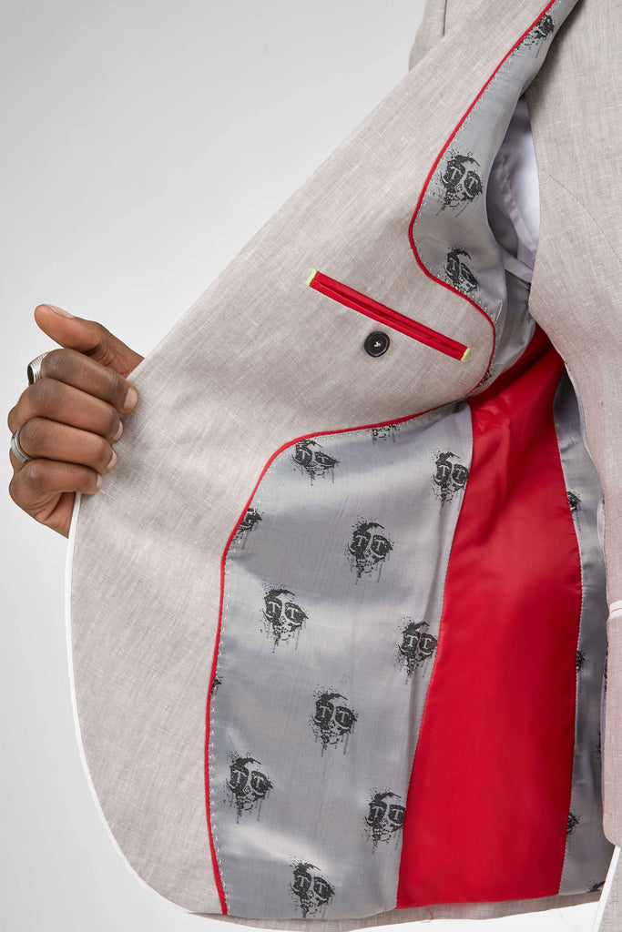 Twisted Tailor Runner Skinny Fit Stone Linen Jacket With Piping