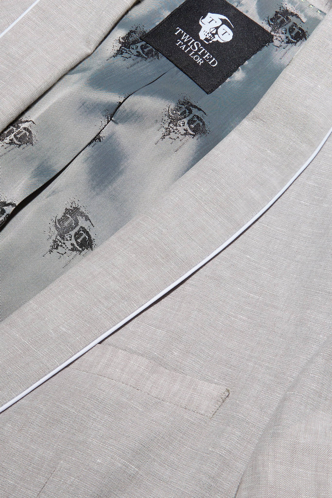 Twisted Tailor Runner Skinny Fit Stone Linen Jacket With Piping