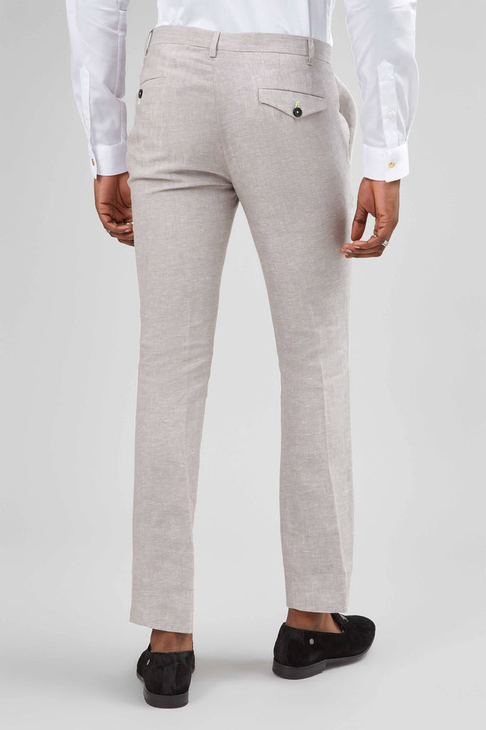 Twisted Tailor Runner Skinny Fit Stone Linen Trouser With Piping