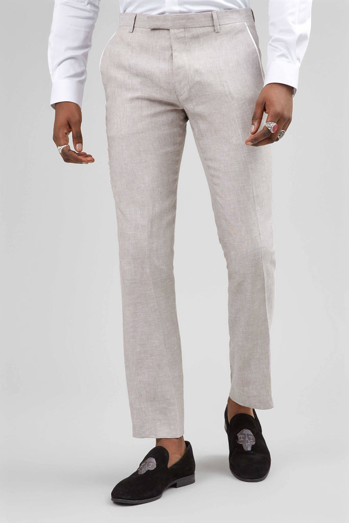 Twisted Tailor Runner Skinny Fit Stone Linen Trouser With Piping