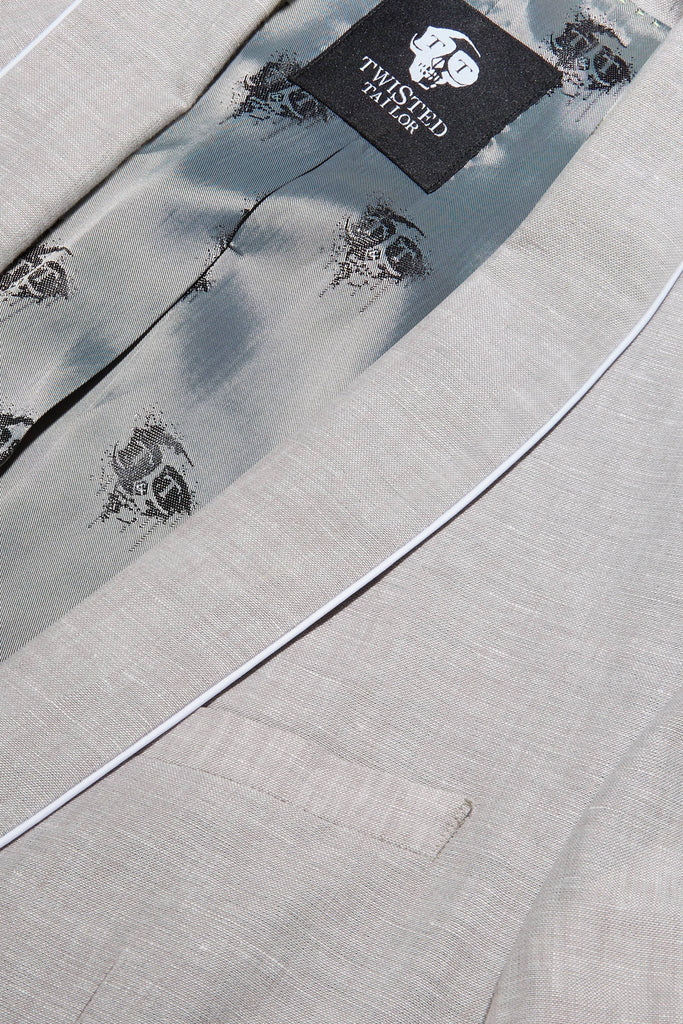 Twisted Tailor Runner Skinny Fit Stone Linen Jacket With Piping