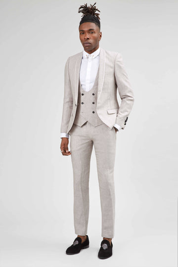 Twisted Tailor Runner Skinny Fit Stone Linen Jacket With Piping