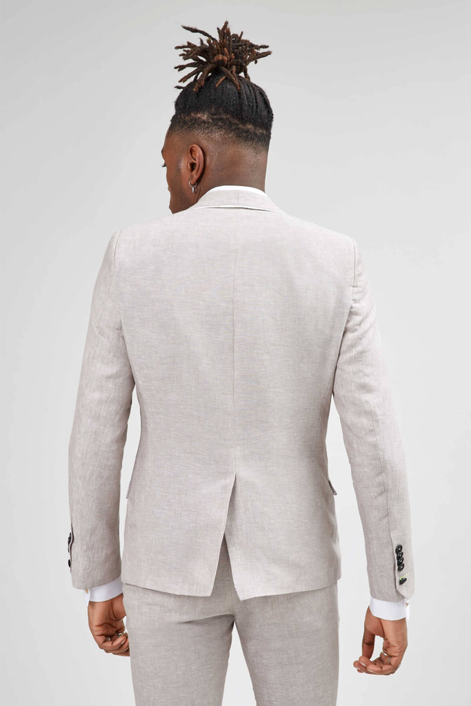 Twisted Tailor Runner Skinny Fit Stone Linen Jacket With Piping
