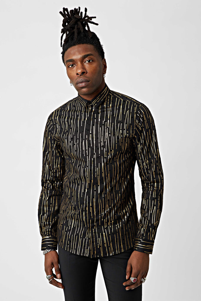 Twisted Tailor Horley Black Shirt with Geometric Flocking