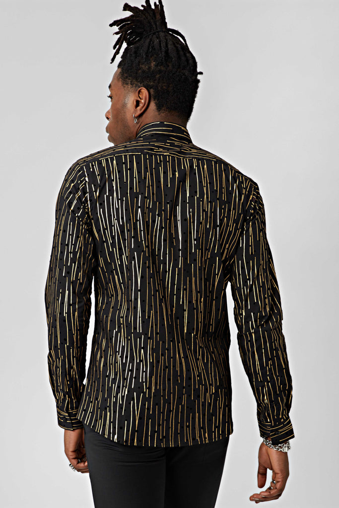 Twisted Tailor Horley Black Shirt with Geometric Flocking
