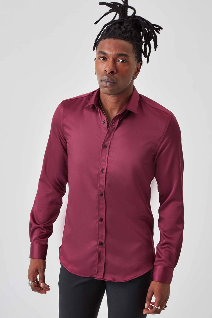 Twisted Tailor Slinky Wine Satin Shirt