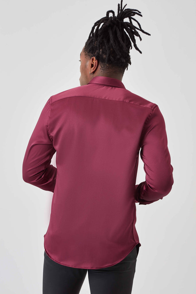 Twisted Tailor Slinky Wine Satin Shirt