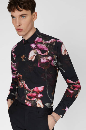 Twisted Tailor Teen Spirit Skinny Fit Shirt with Oversized Floral Print
