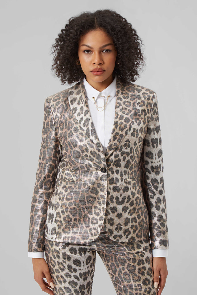Twisted Tailor Womenswear Partanen Gold Metallic Leopard Print Suit Jacket